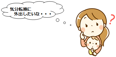 気分転換に外出したいな?とお母さんの思いの吹き出しイラスト