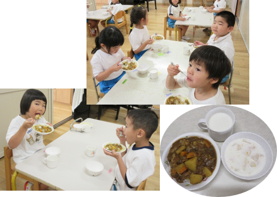カレーライスを食べているところ