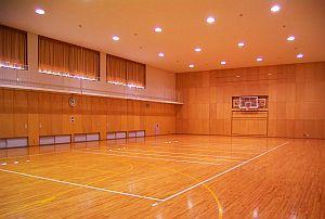 運動実技指導室（体育館）バスケットボールのゴールが写っている
