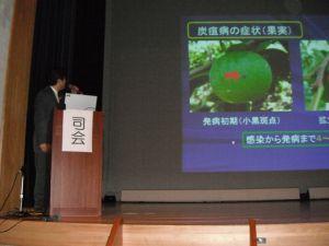 技術指導などを説明している奈良県農業総合センター担当者の写真