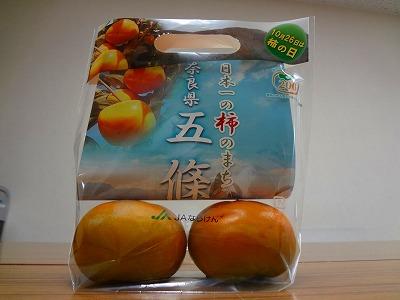 日本一の柿のまち 奈良県五条の紙と柿が2個入ったプレゼントの写真