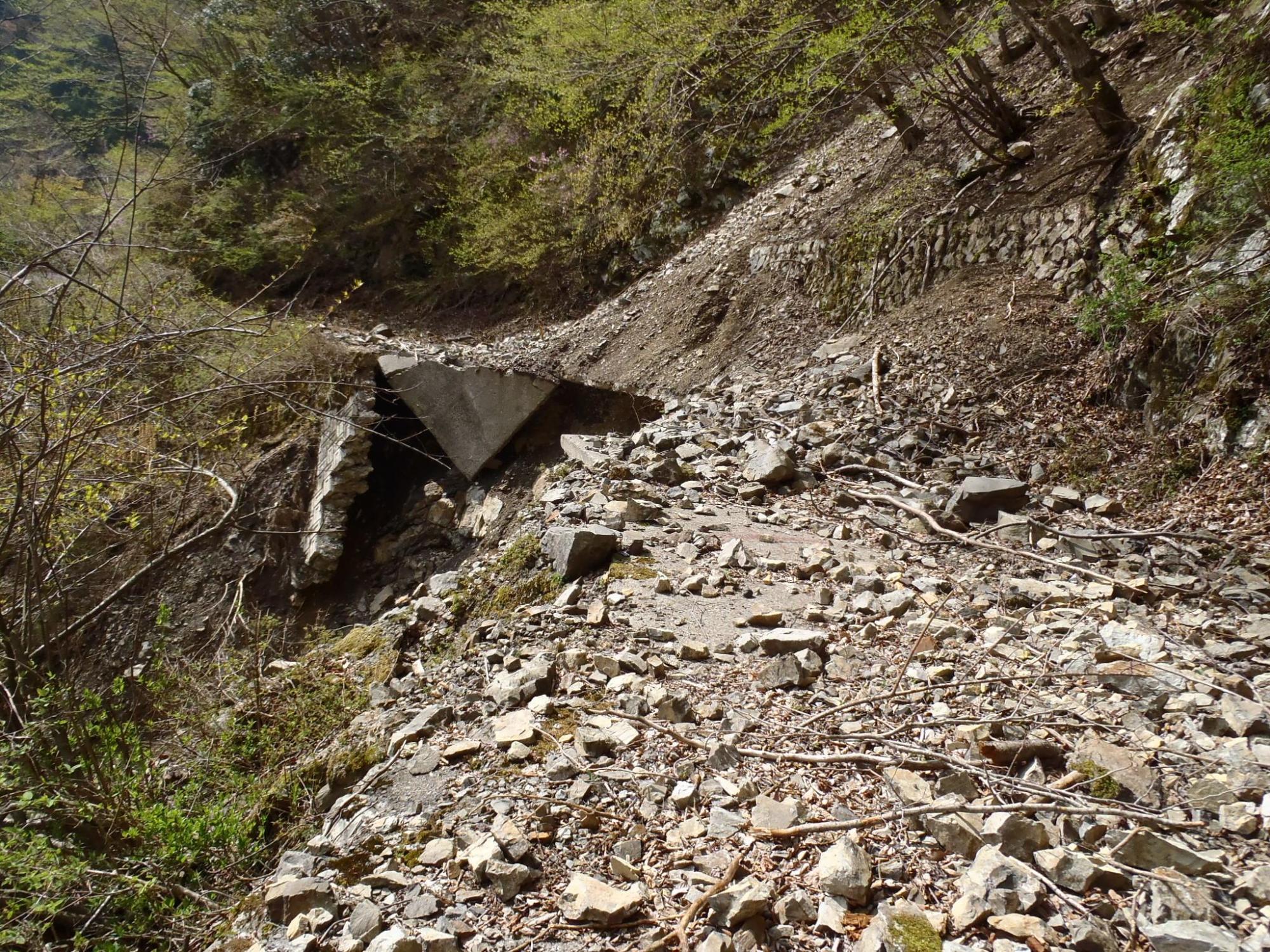 路肩崩壊の危険な路肩崩壊状況の写真